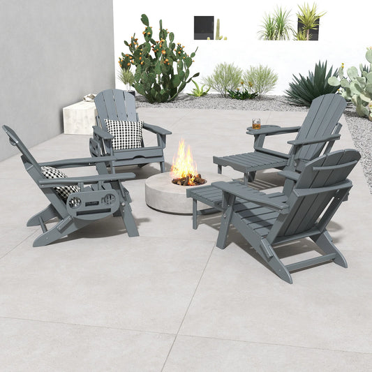 FOOWIN Adjustable HDPE Adirondack Chair With Retractable Ottoman