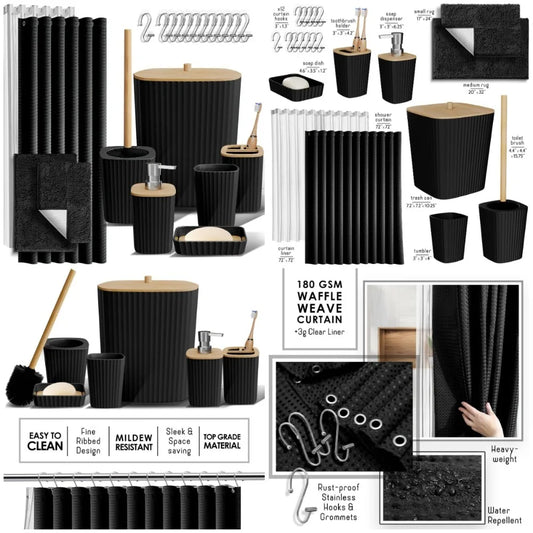 Complete Bathroom Accessories Set With Shower Curtain And Rug
