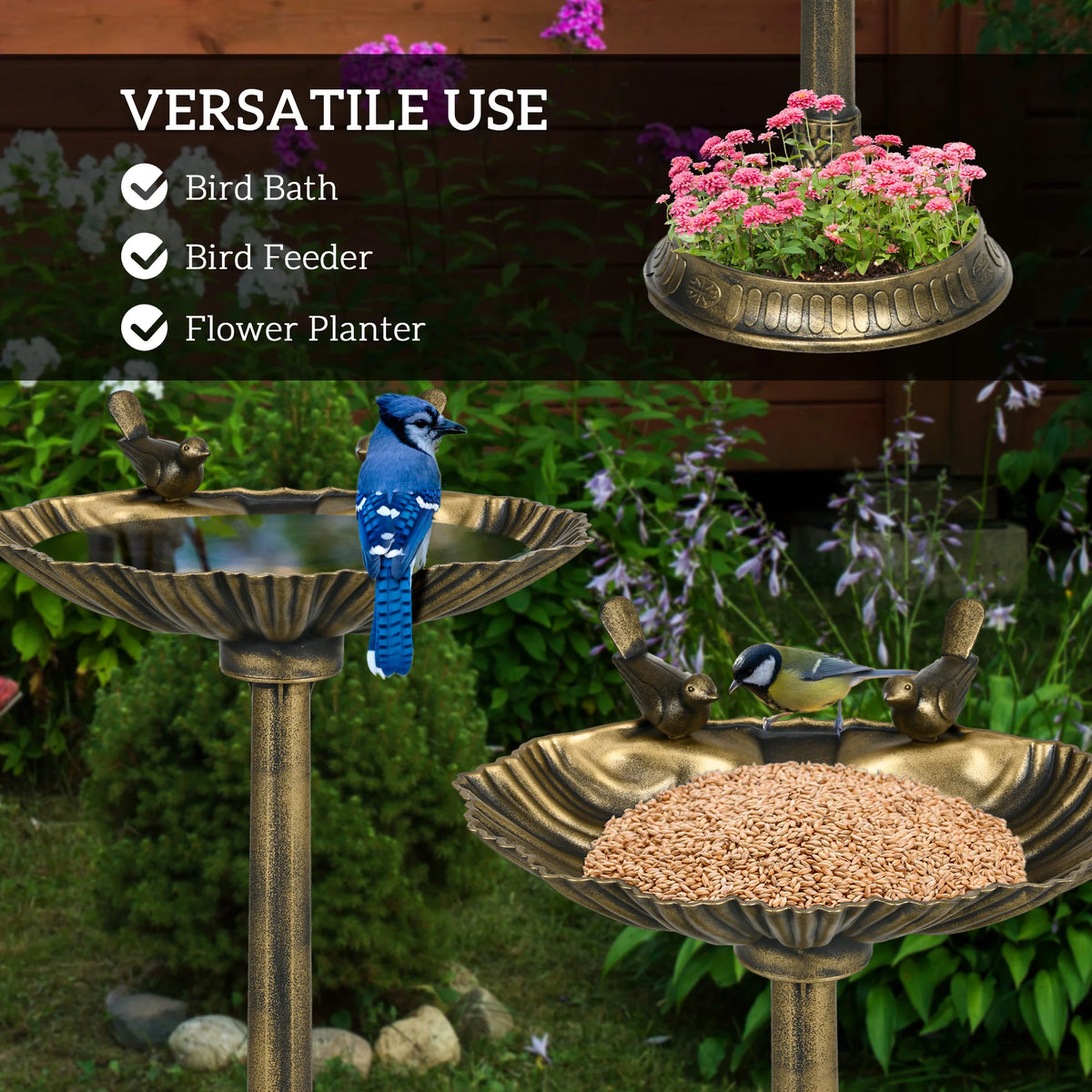Outsunny Outdoor Bird Bath With Planter Pedestal And Bowl