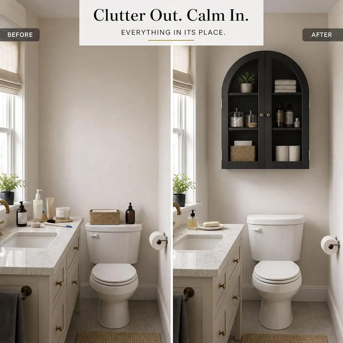 Wood Frame Arched Wall Cabinet With Adjustable Shelves For Bathroom
