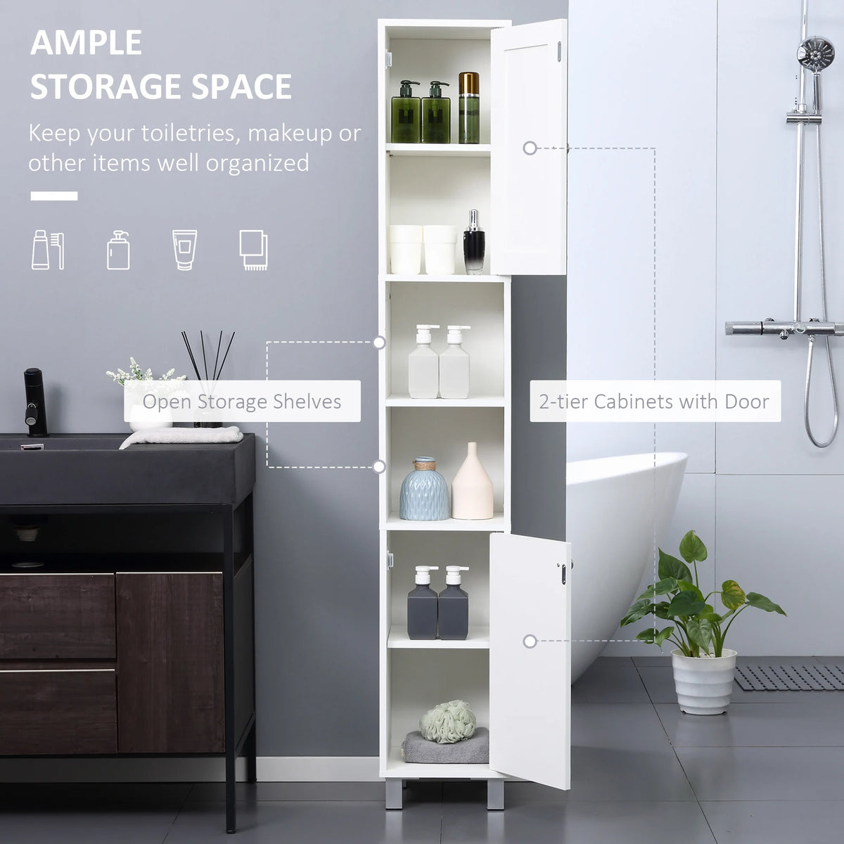 Kleankin Tall Bathroom Storage Cabinet With Mirror And Adjustable Shelves