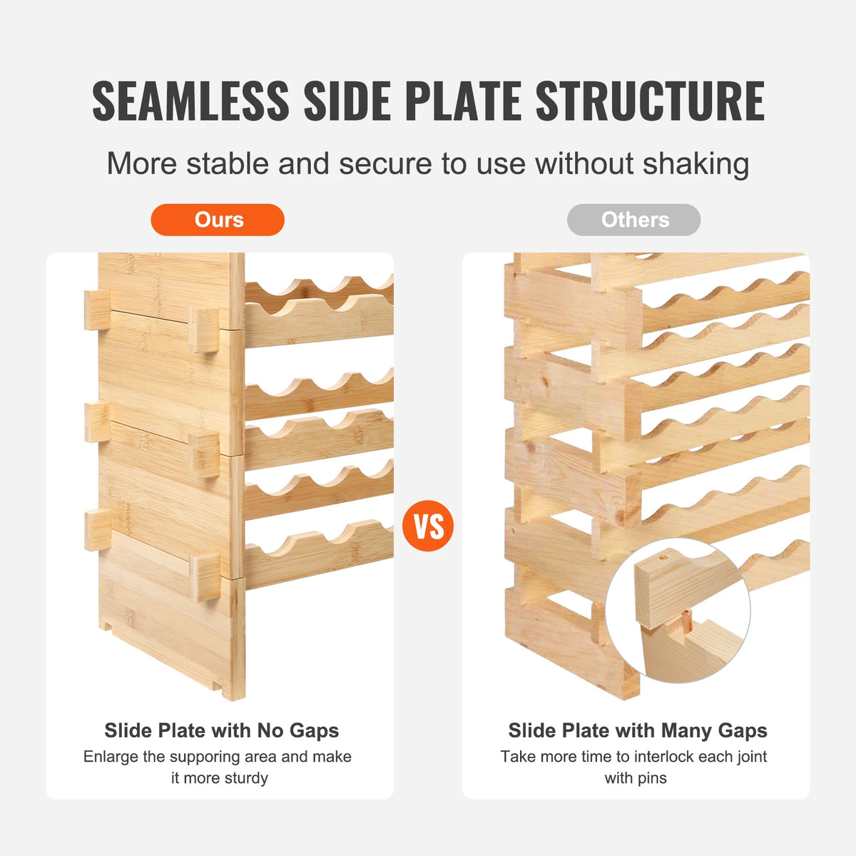 SucceBuy Bamboo Stackable Wine Rack 8-Tier Free Standing Display
