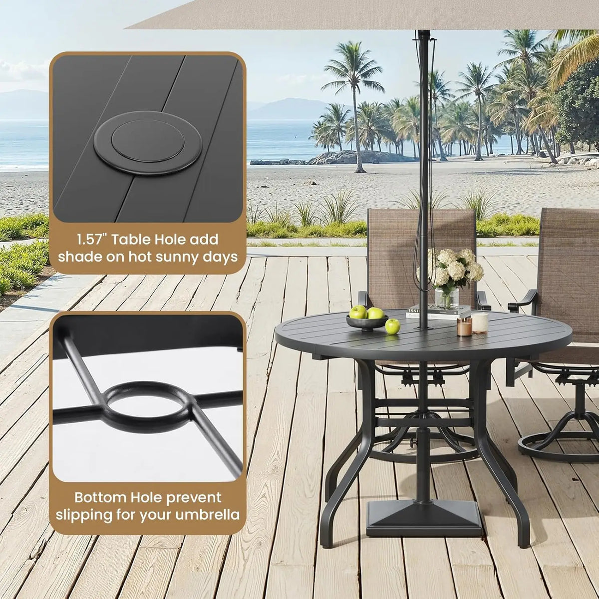 FARINI Outdoor Iron Round Patio Dining Table With Umbrella Hole
