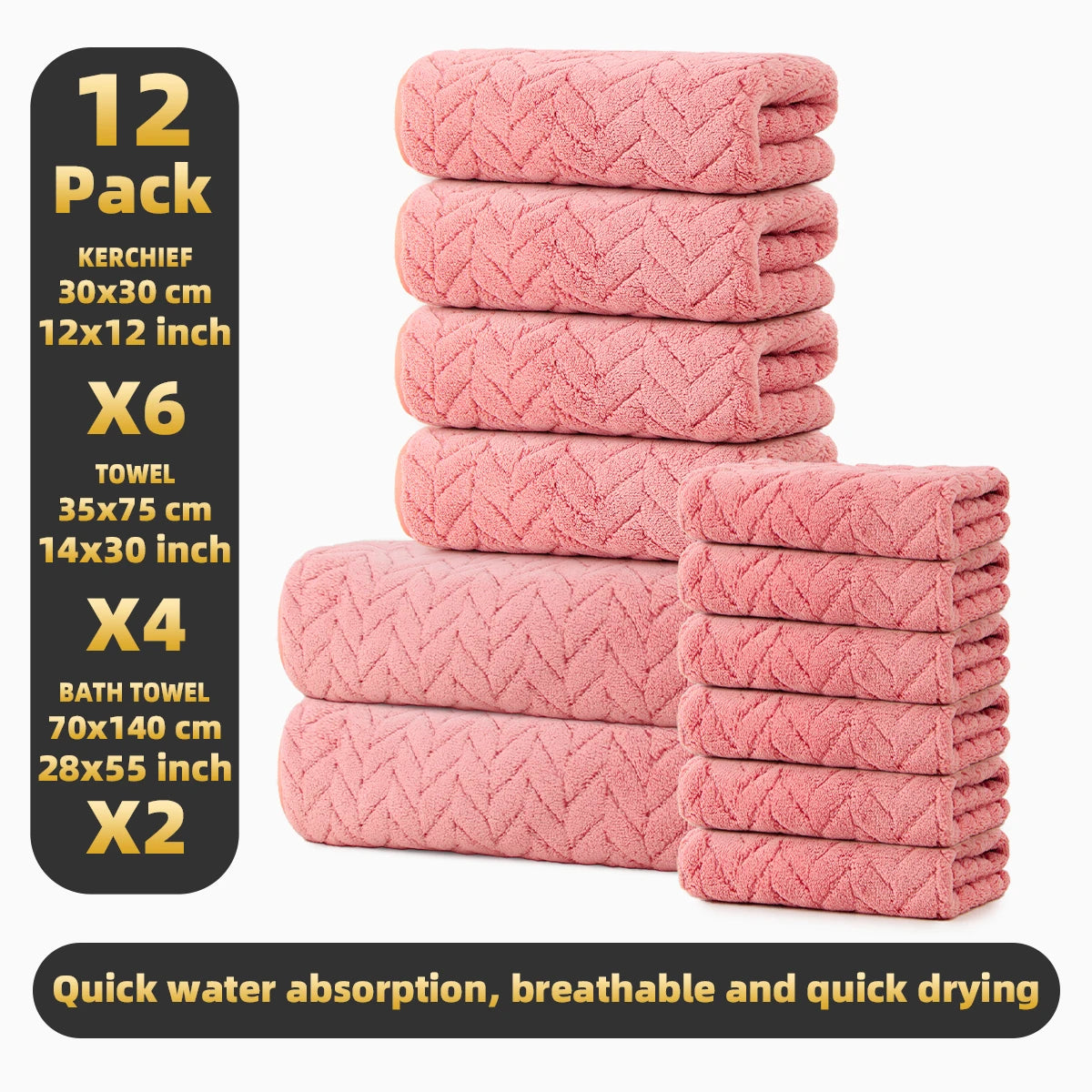 Premium 12 Piece Microfiber Bath Towel Set With High Absorbency