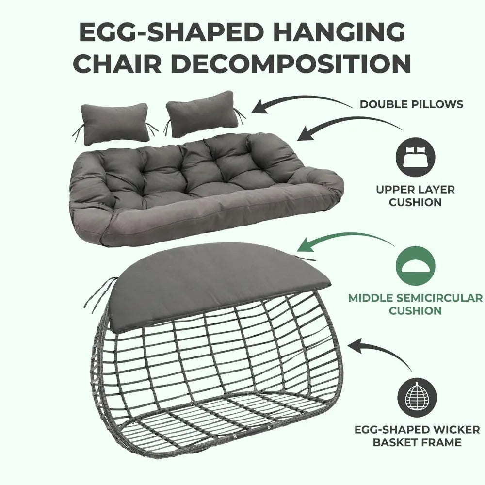 XIAOLANG Outdoor Double Egg Swing Chair With Stand Rattan Wicker