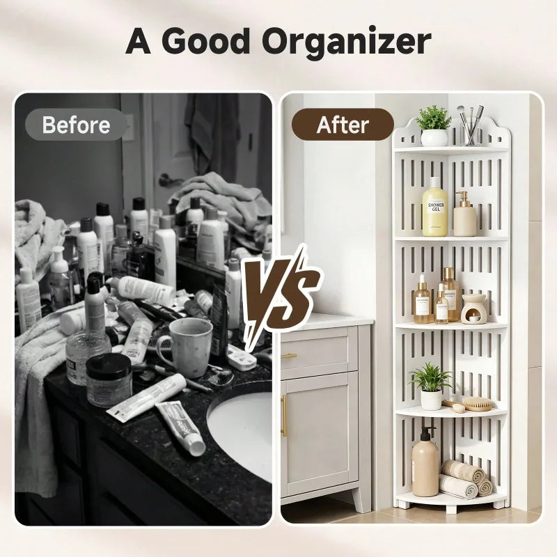 Waterproof Five Tier Metal Corner Shelf Bathroom Storage Rack