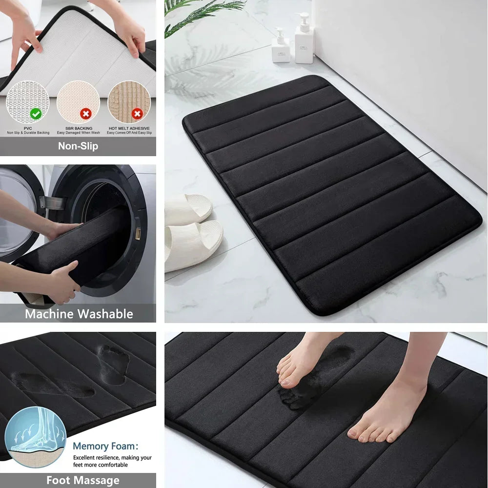 Memory Foam Bath Mat Non Slip Ultra Absorbent Cotton Rug Machine Washable