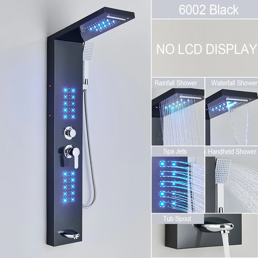 Led Shower Panel With Rainfall Column Faucet Hot And Cold Water