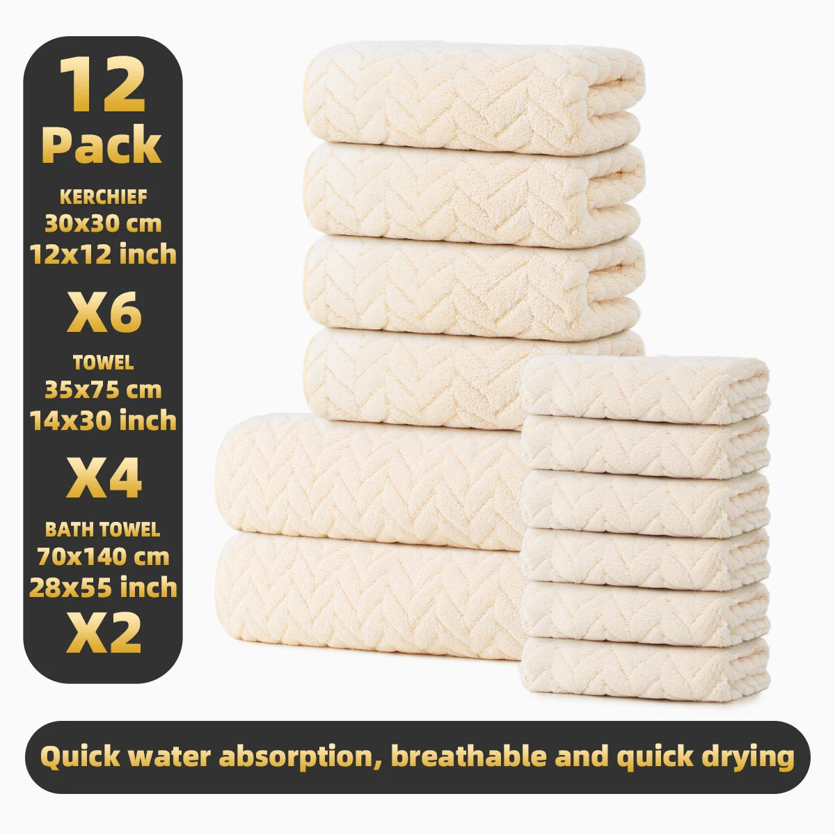 Premium 12 Piece Microfiber Bath Towel Set With High Absorbency