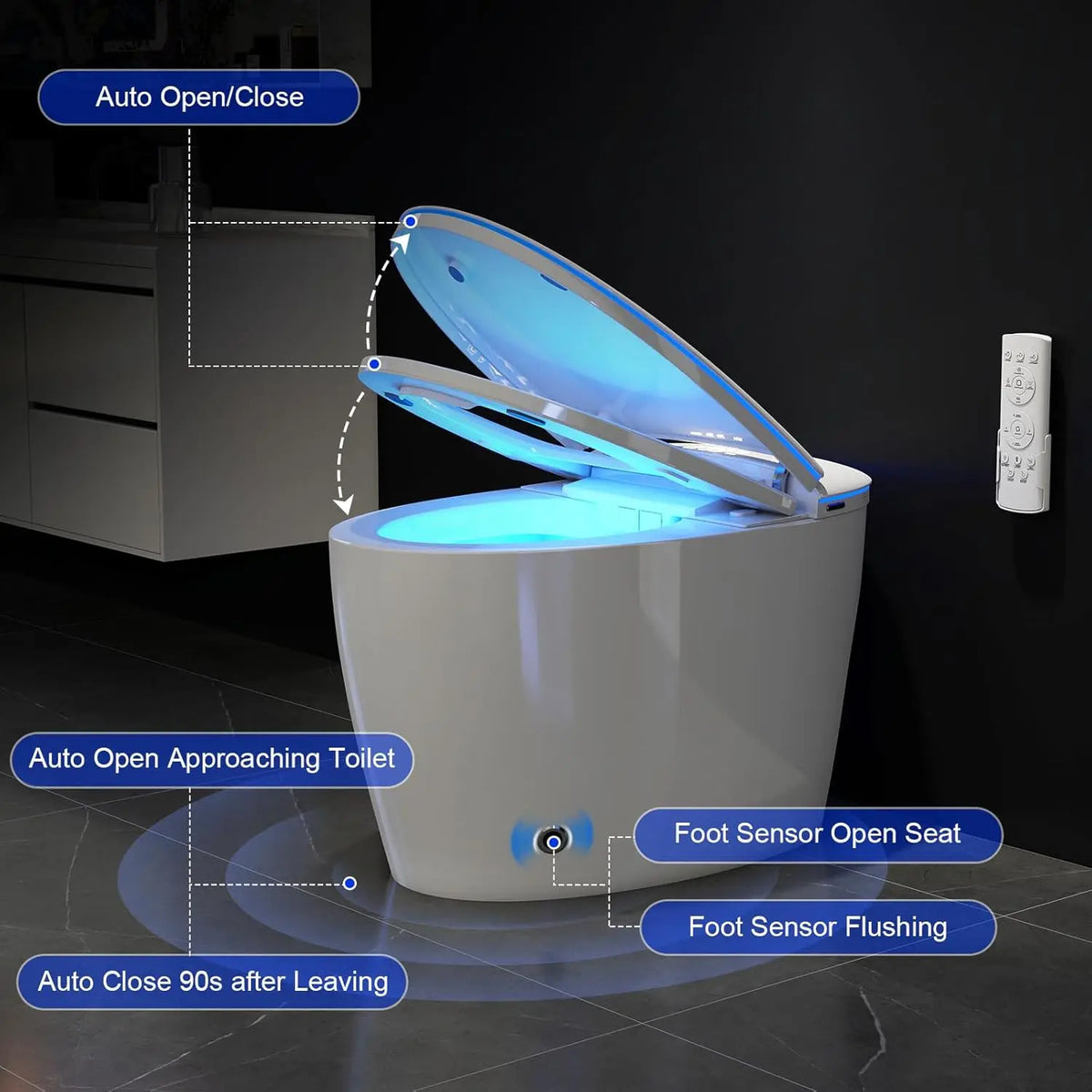 Smart Toilet With Built In Bidet Foam Shield Auto Open Close Lid Dual Flush