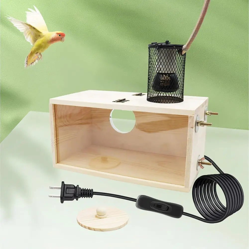 Traditional Wood Bird Nesting Box With Integrated Heat Lamp
