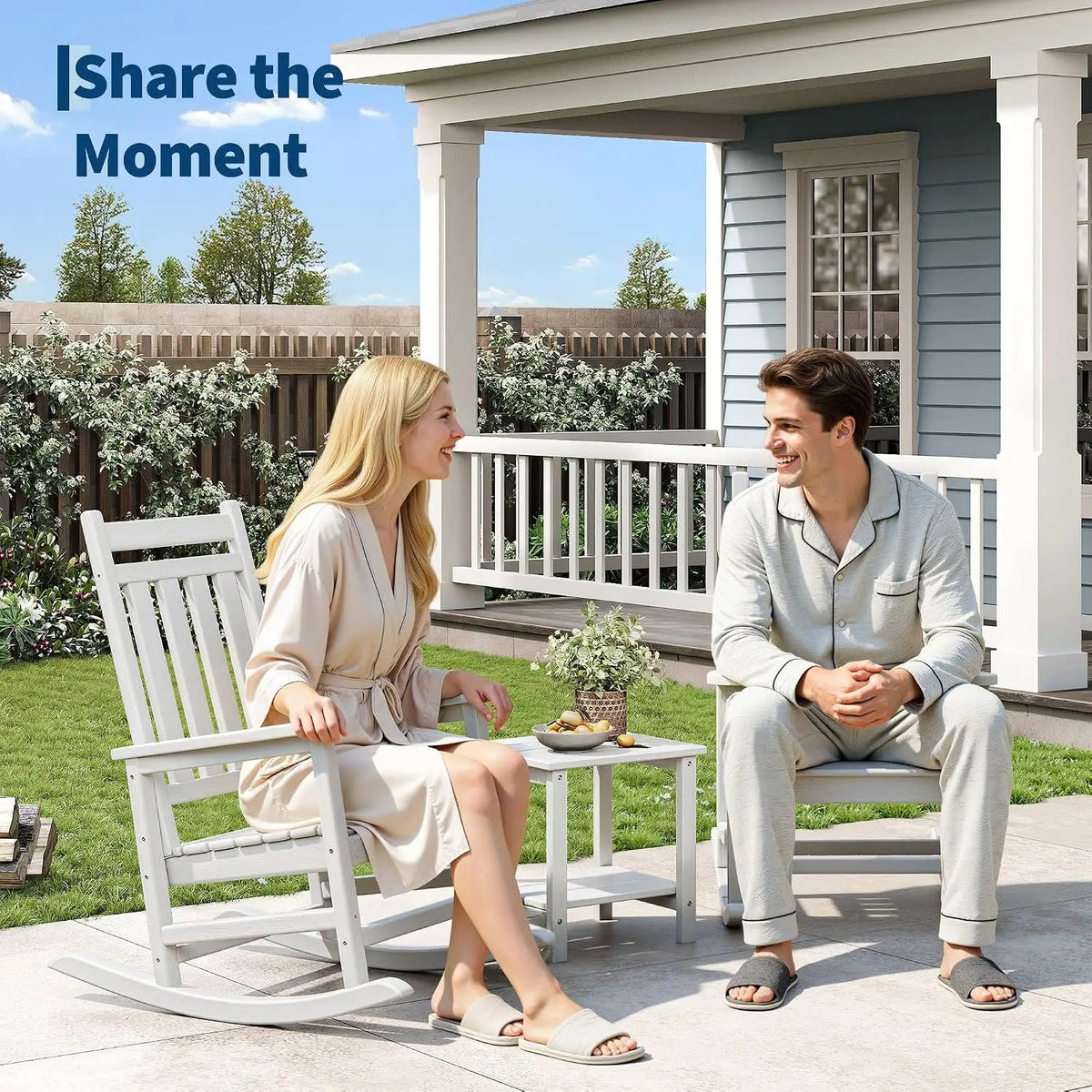 Twister HDPE Outdoor Patio Rocking Chair Set With Table