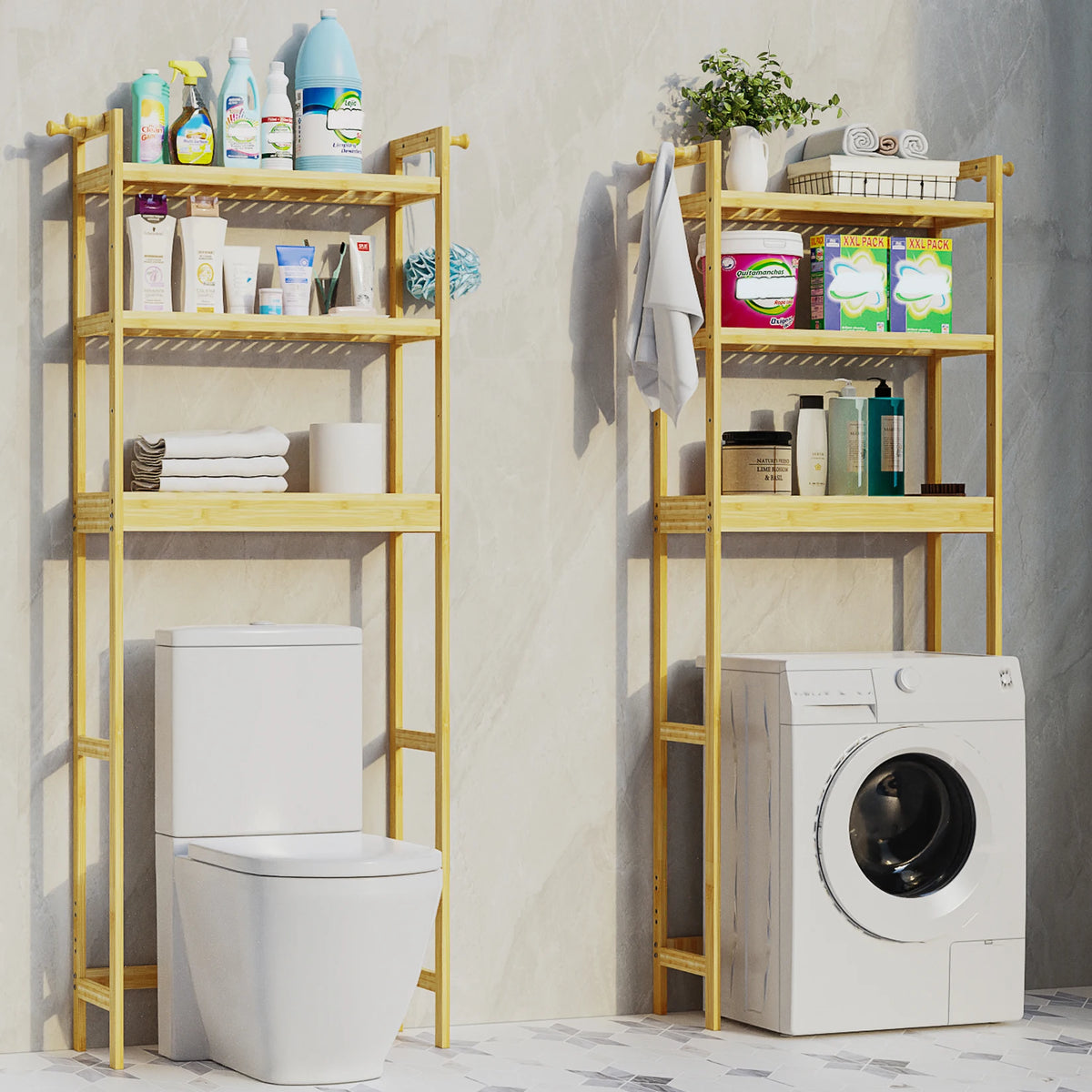 Bamboo Over Toilet Shelf Triple Tier Bathroom Storage Rack Organizer