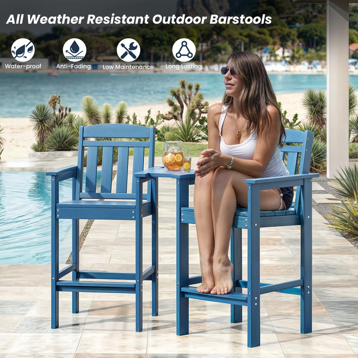 Farini Set Of 2 Tall Adirondack Bar Stools With Tray