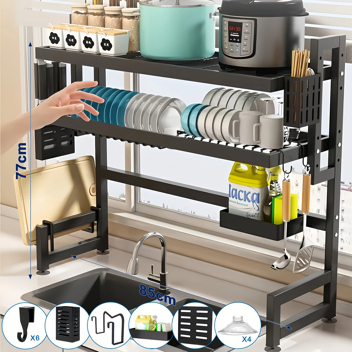 Heavy Duty Auto Draining Kitchen Sink Dish Drying Rack Organizer