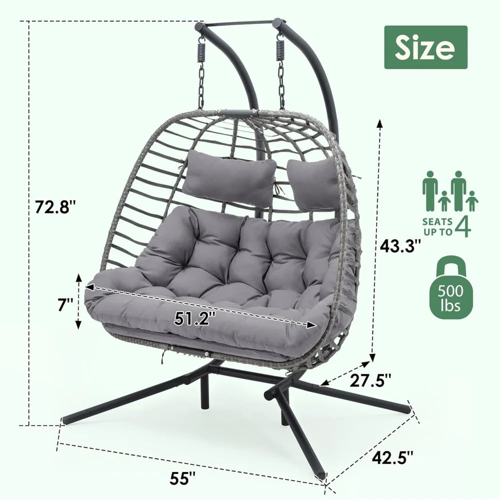 XIAOLANG Outdoor Double Egg Swing Chair With Stand Rattan Wicker