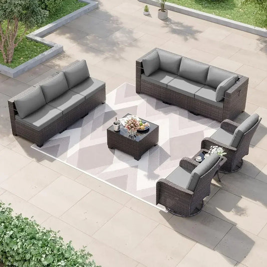Outdoor Patio Rattan Wicker Swivel Rocking Sectional Sofa Set