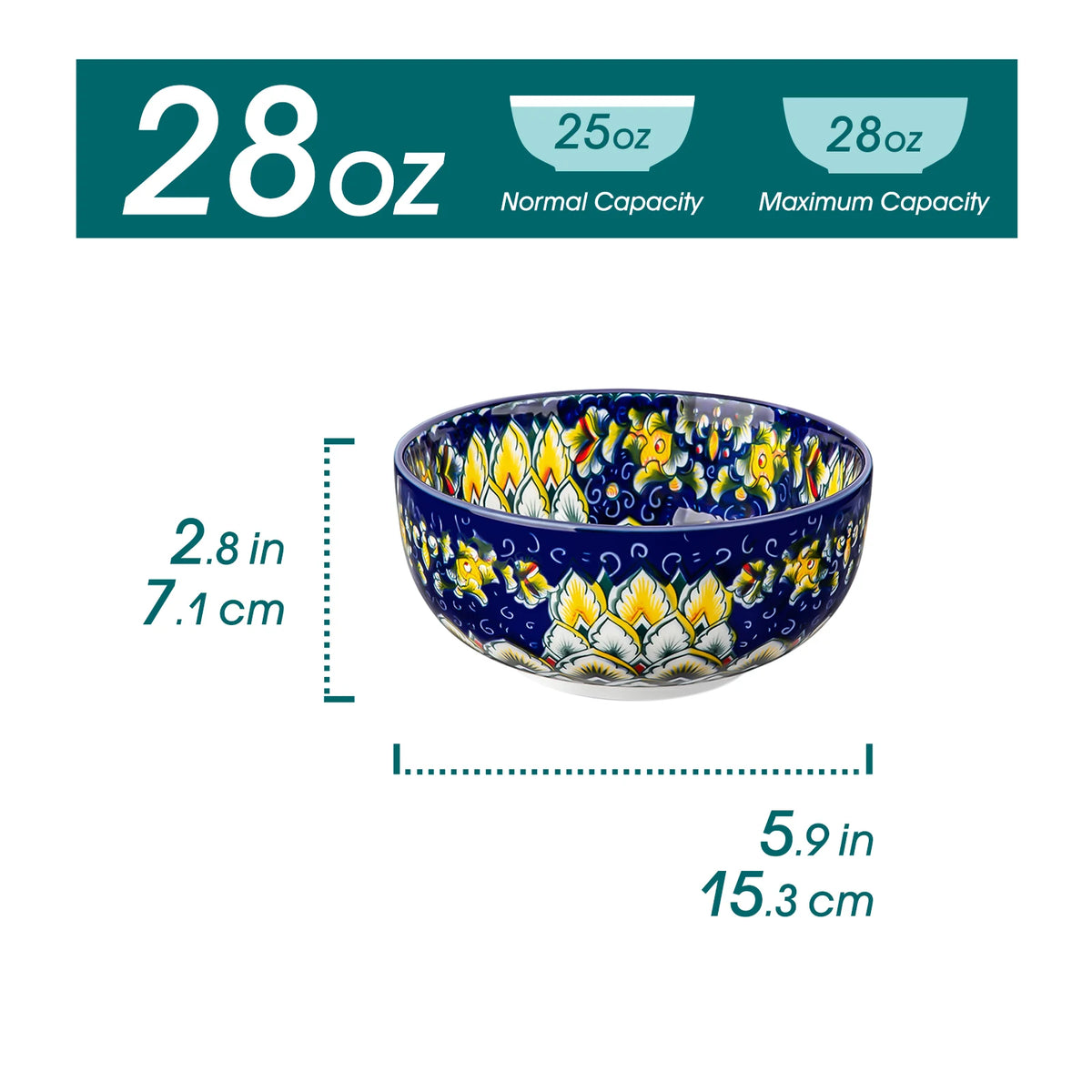 MALACASA Ceramic Cereal Bowls Set Bohemian Style For Salad Pasta