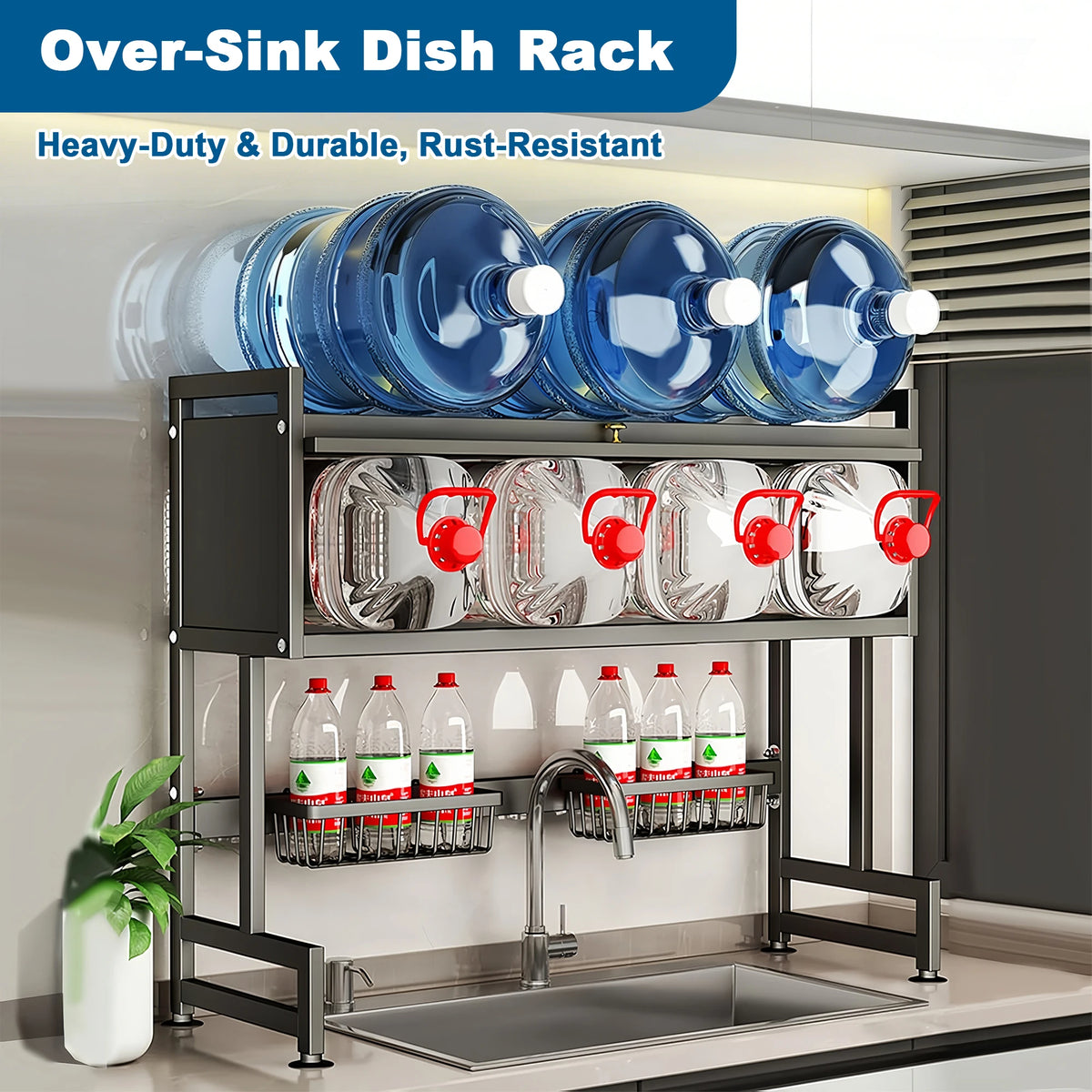 Heavy Duty Auto Draining Kitchen Sink Dish Drying Rack Organizer