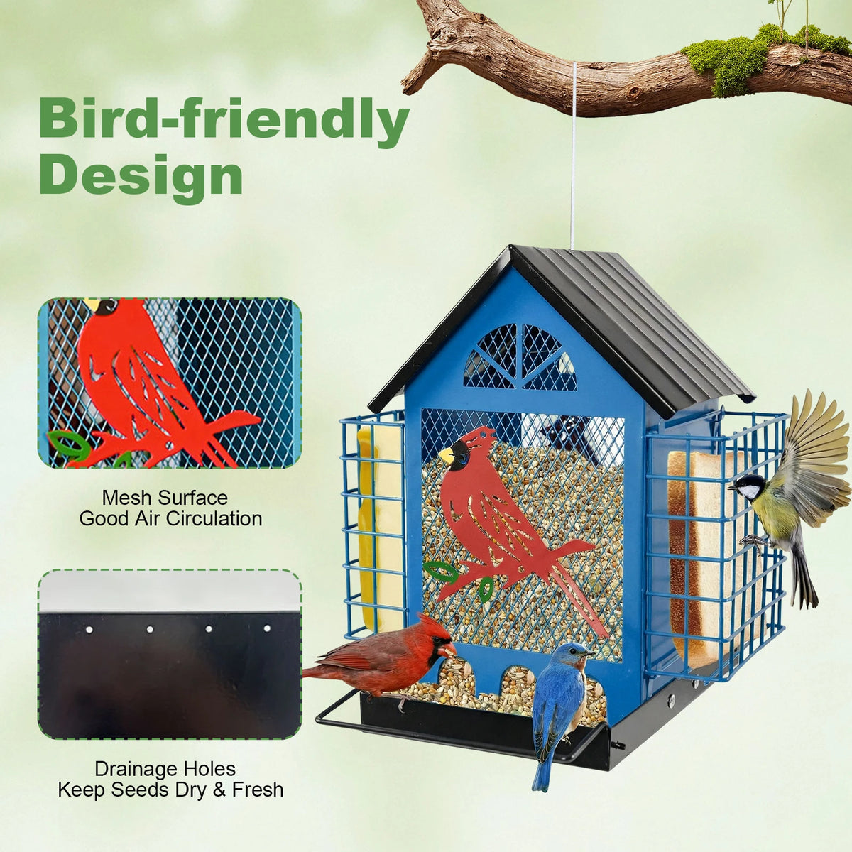 Squirrel Proof Multi Layer Hanging Bird Feeder With Double Suet Cage