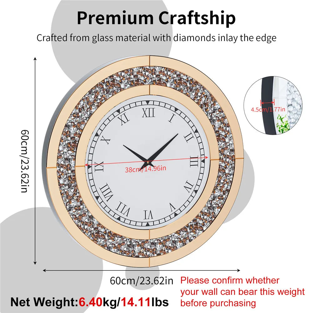 Glamorous Diamond Edge Quartz Wall Clock With Silent Sweep Movement