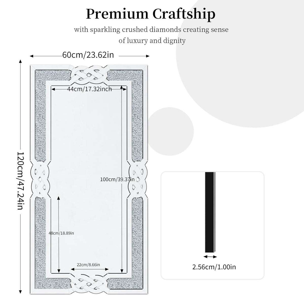 Wisfor Rectangular Wall Mirror With Crystal Crush Diamond Decor