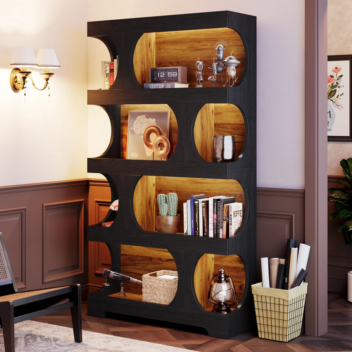 Tribesigns Four Tier S Shaped Wooden Bookcase Freestanding Display Shelf