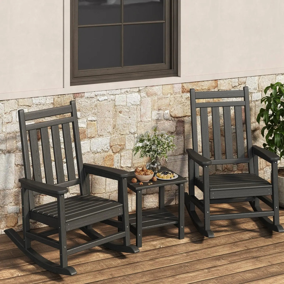 Twister HDPE Outdoor Patio Rocking Chair Set With Table