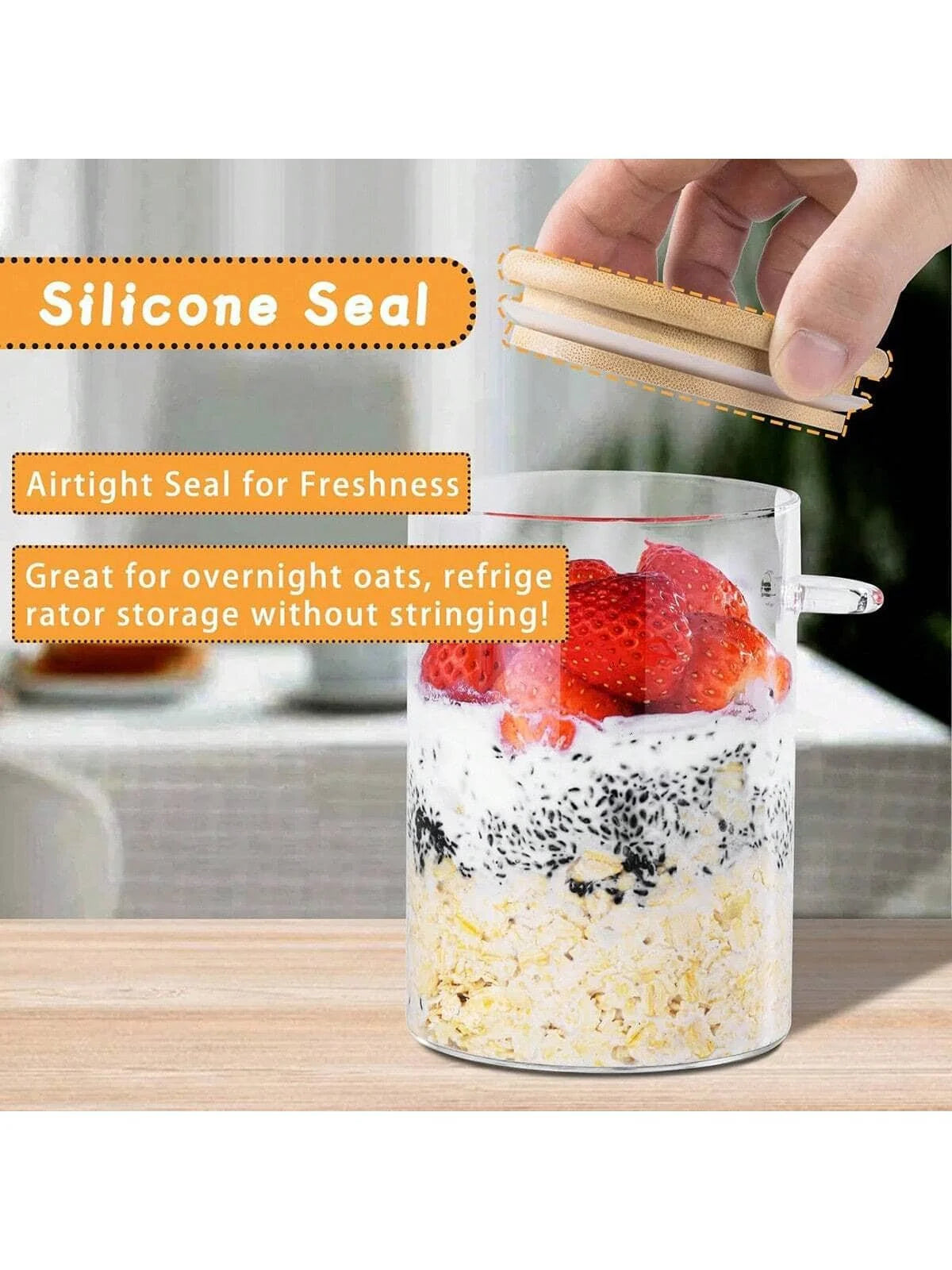 Overnight Oats Glass Containers With Bamboo Lids And Spoons