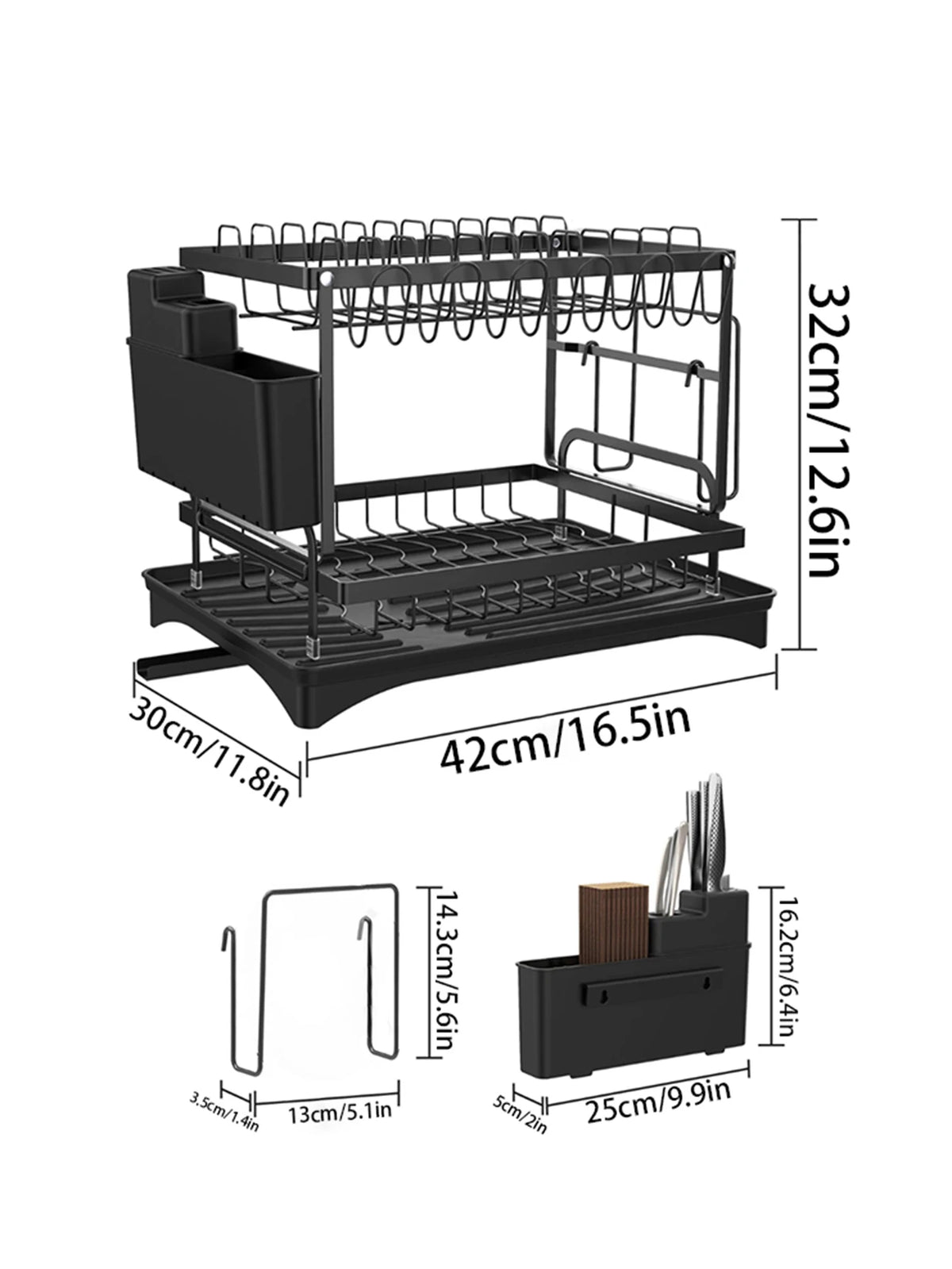 Countertop Dish Drying Rack With Automatic Drain And Cup Holder