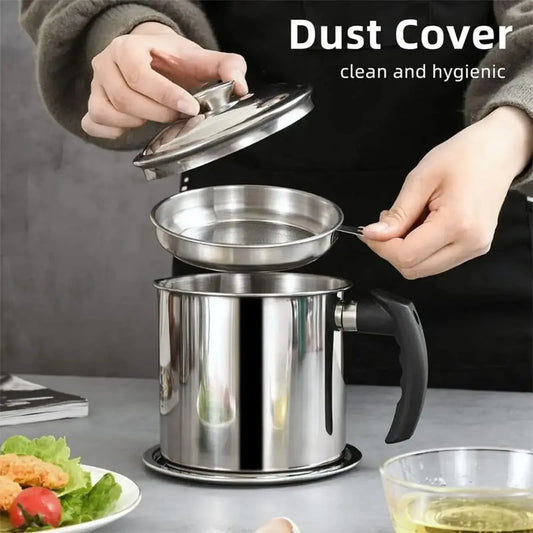 JXJX Stainless Steel Kitchen Oil Pot With Strainer Tray
