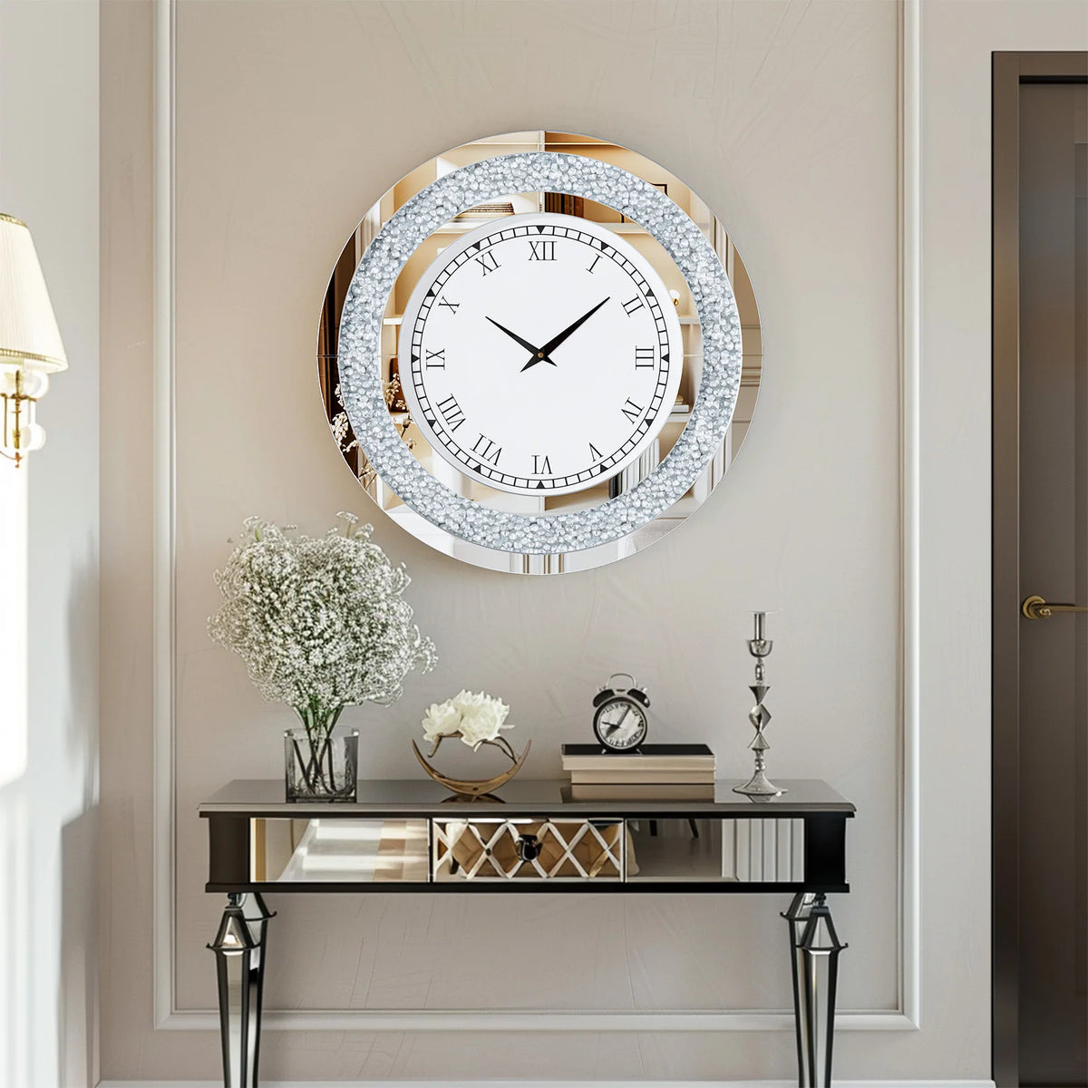 Glamorous Diamond Edge Quartz Wall Clock With Silent Sweep Movement
