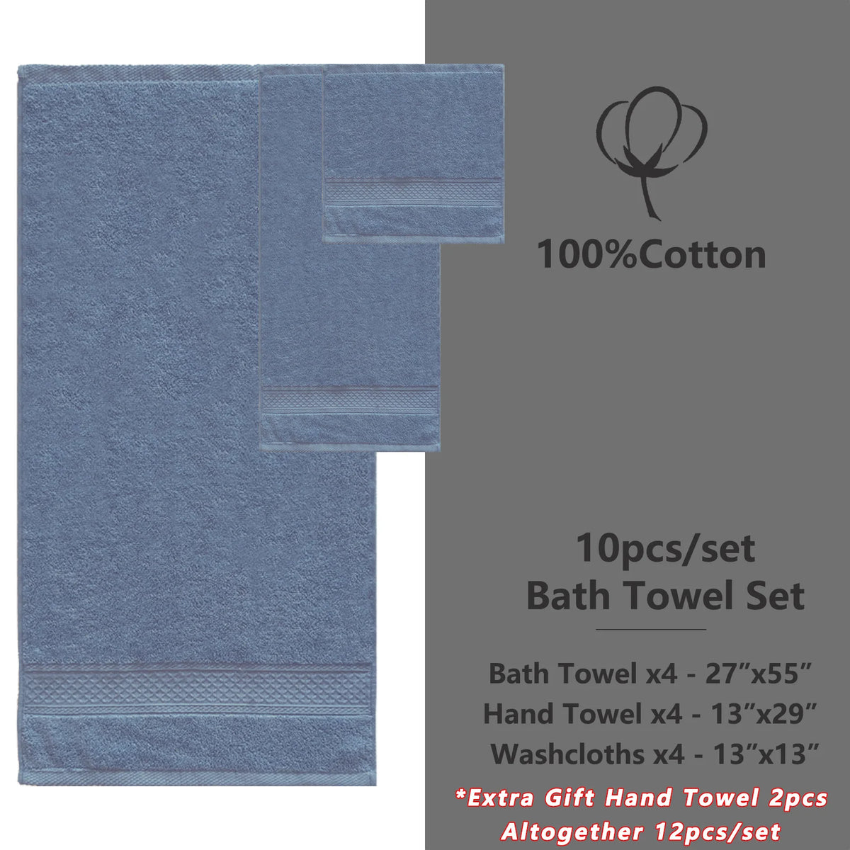Premium Cotton Bath Towel Set Bathroom High Absorption Fast Drying