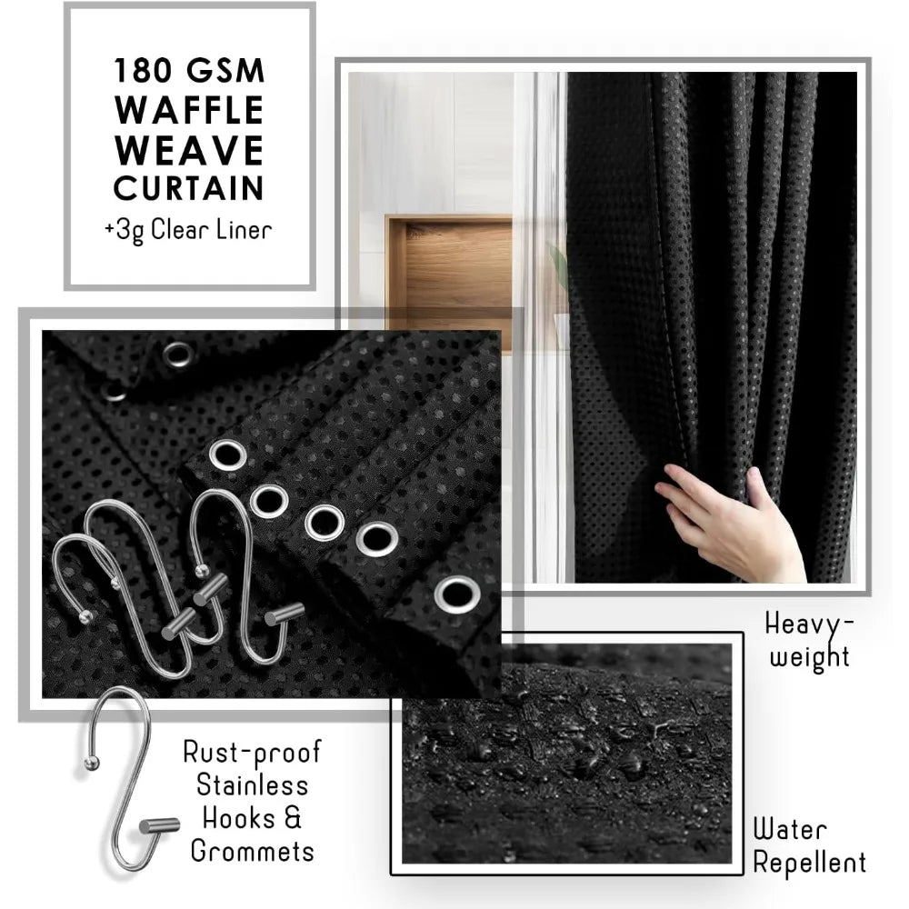 Complete Bathroom Accessories Set With Shower Curtain And Rug