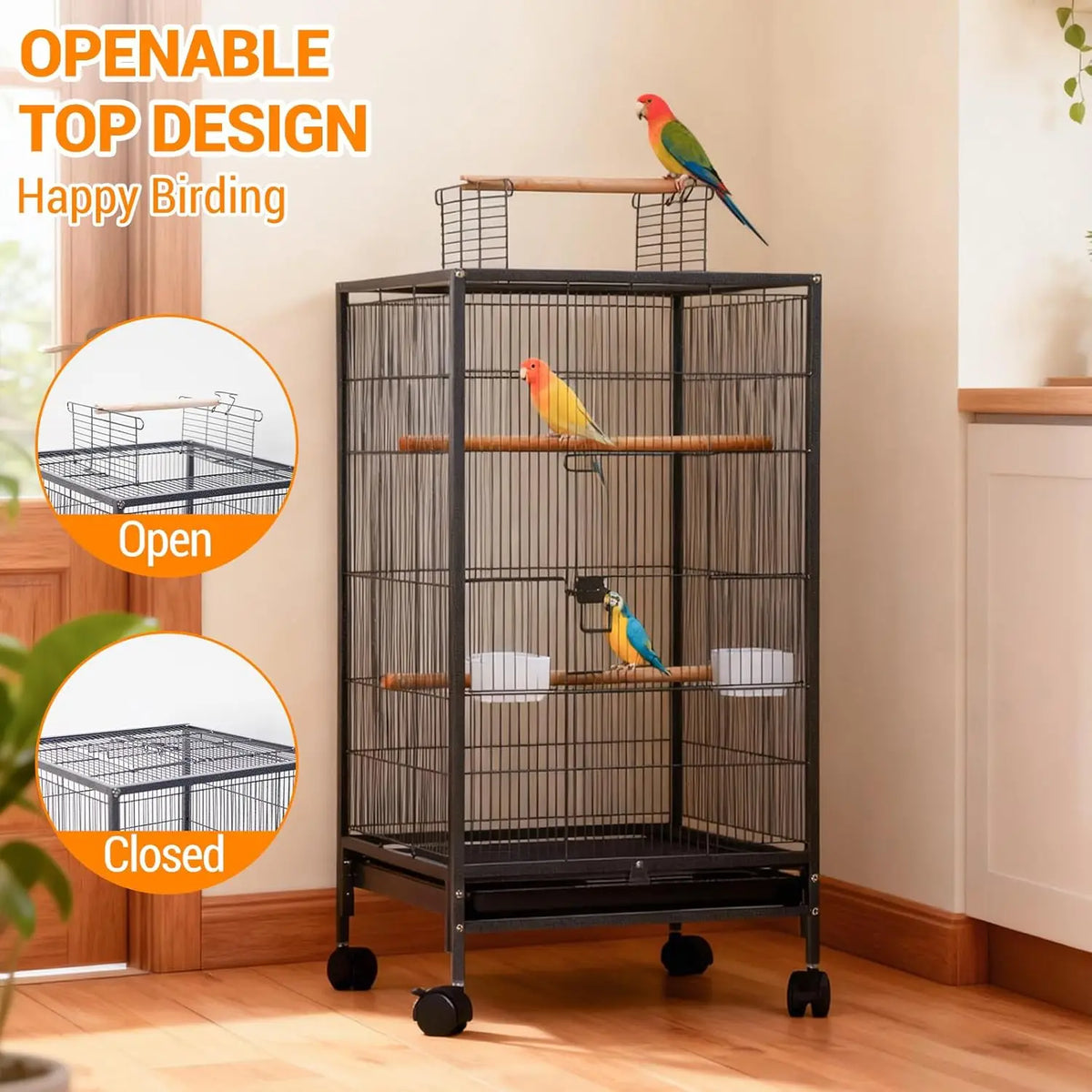 Studyset Stainless Steel Bird Cage Rolling Stand Slide Out Tray
