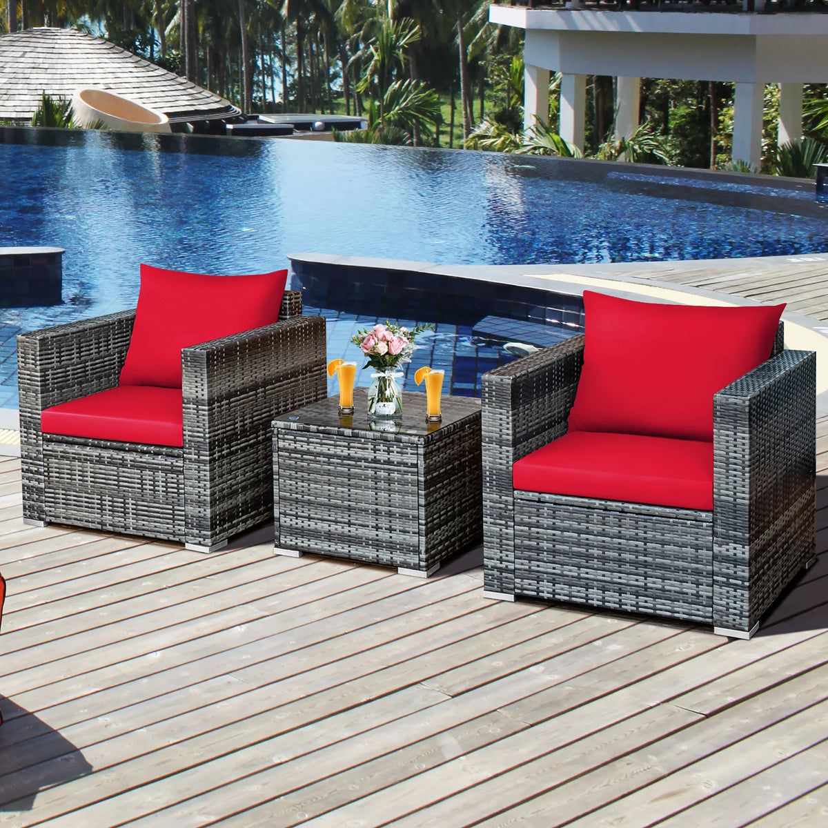 HOMASIS Outdoor Rattan Furniture Patio Bistro Set Cushioned Chairs