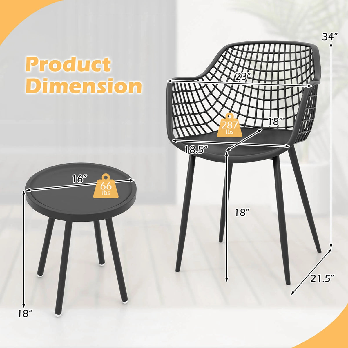 Homasis Three Piece Patio Bistro Set With Table And Chairs