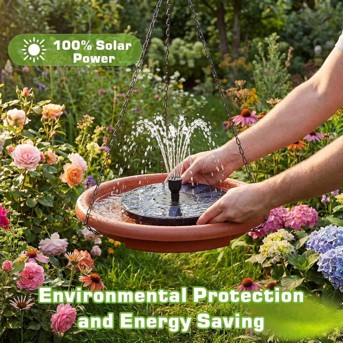 Hanging Solar Bird Bath Feeder With Fountain For Garden