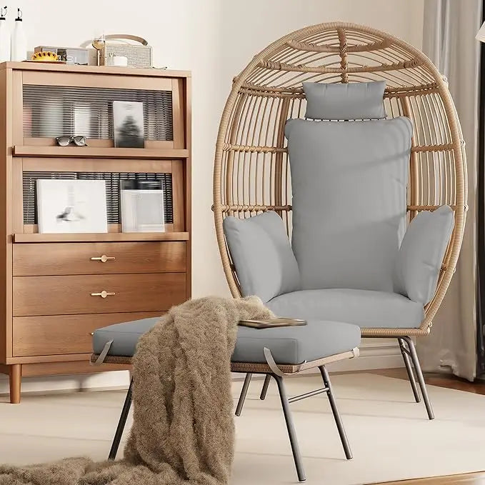 HiMiss Wicker Egg Chair With Ottoman For Outdoor Patio