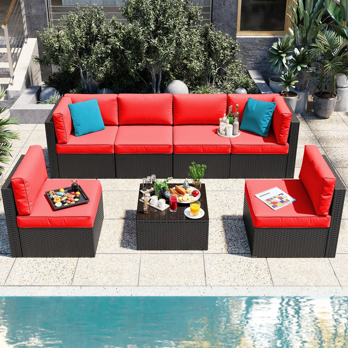 Vongrasig All Weather Rattan Patio Sectional Sofa Set Ottoman