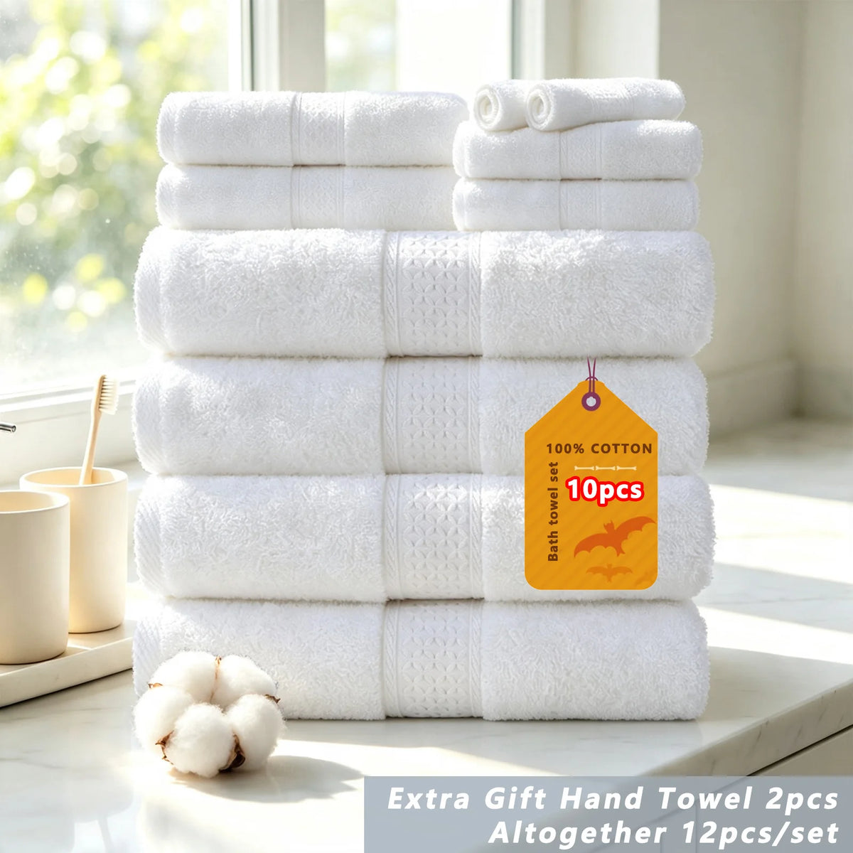 Premium Cotton Bath Towel Set Bathroom High Absorption Fast Drying