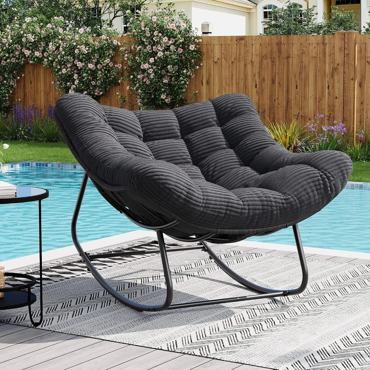 Studyset Outdoor Rocking Chair Metal Rattan Frame For Home Patios