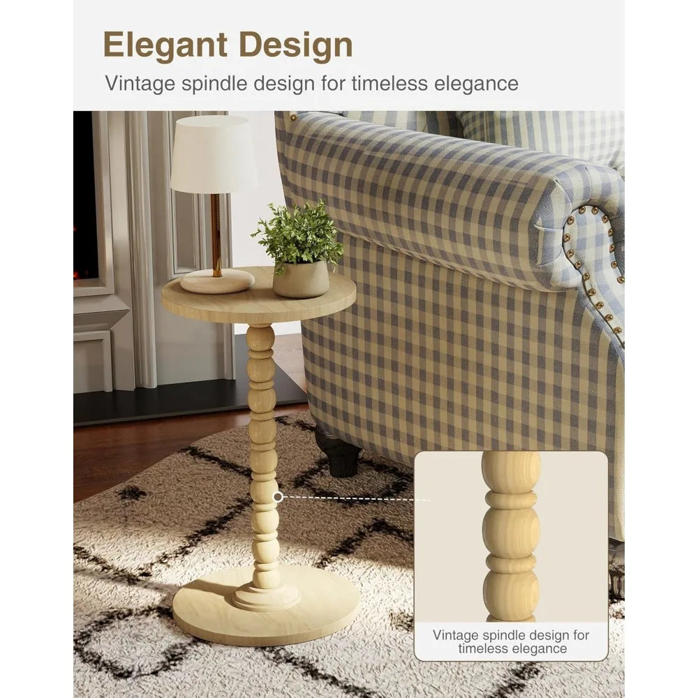 NBVCX Round Wood Leg Pedestal Side Table For Living Room