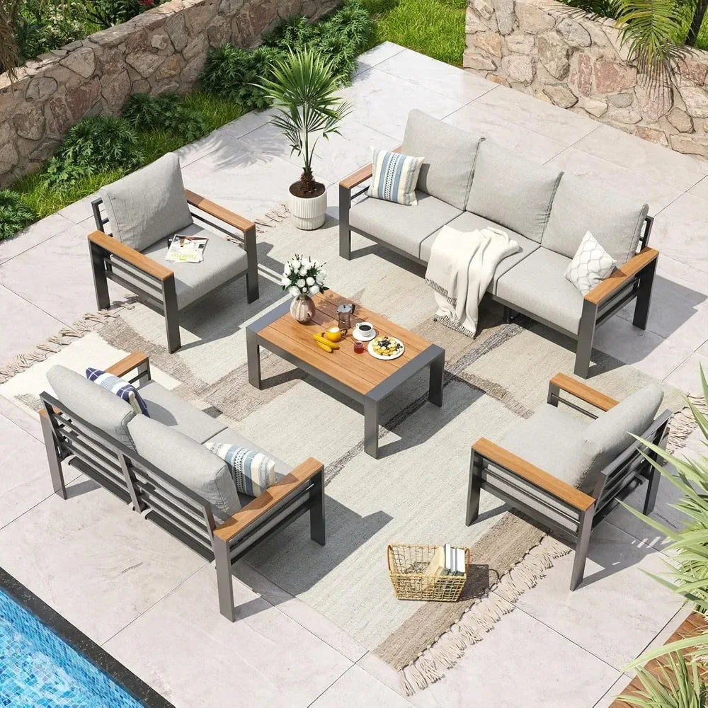 Aluminum Outdoor Patio Sectional Set With Cushions And Coffee Table