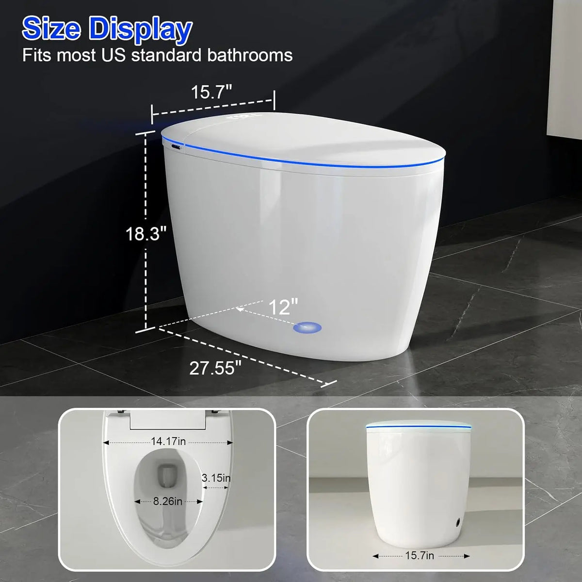 Smart Toilet With Built In Bidet Foam Shield Auto Open Close Lid Dual Flush