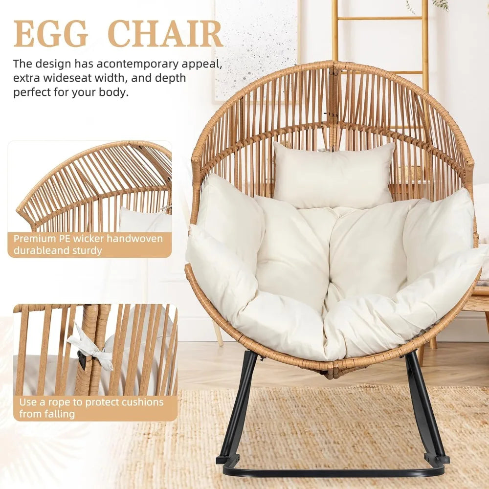 Outdoor Rattan Wicker Egg Chair With Cushion For Patio Lounge