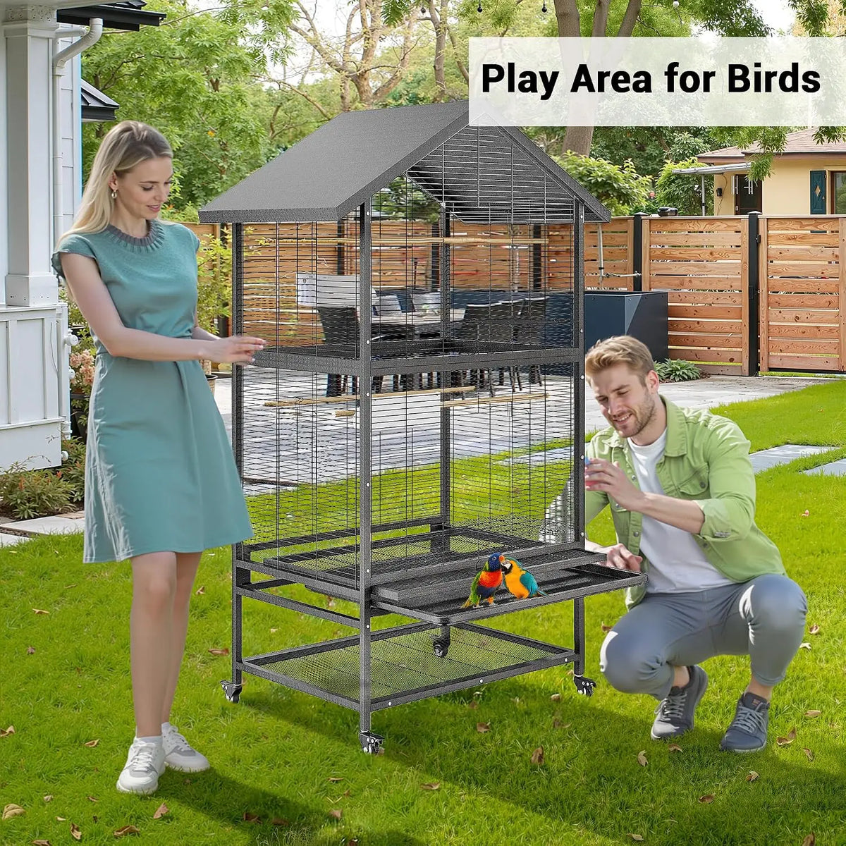 Wrought Iron Bird Cage With Rolling Stand And Perches