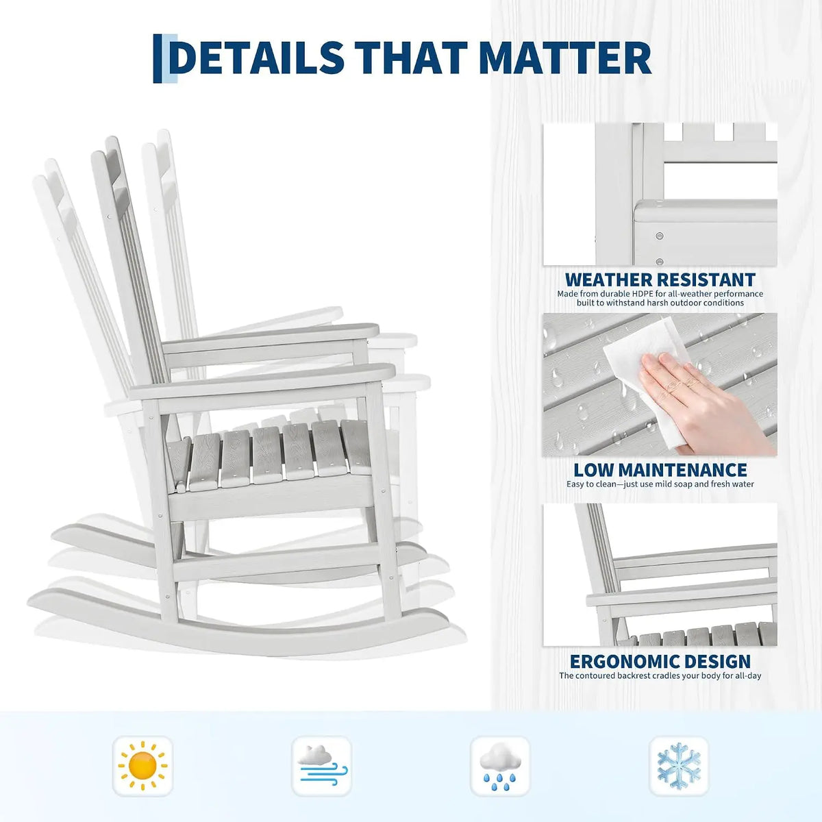 Twister HDPE Outdoor Patio Rocking Chair Set With Table