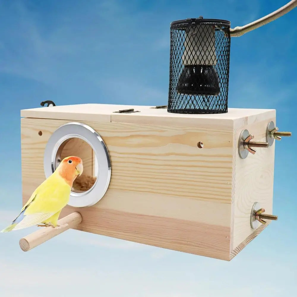 Traditional Wood Bird Nesting Box With Integrated Heat Lamp