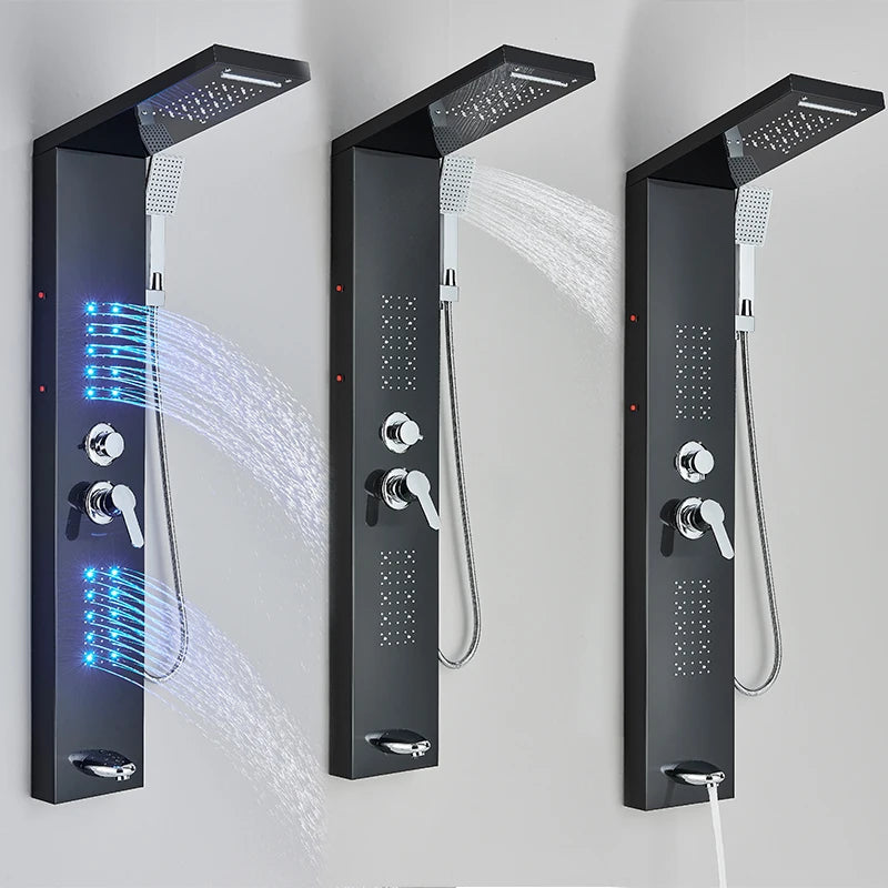 Led Shower Panel With Rainfall Column Faucet Hot And Cold Water